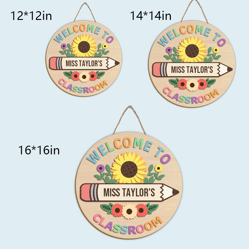 Custom “Welcome to Classroom” Wooden Sign – Personalized Floral Pencil Design – Back to School or Teacher Gift