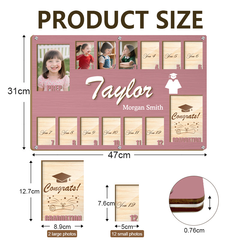 Personalized School Years Graduation Frame – Custom Wooden Keepsake for 14 Photos – Perfect Graduation Gift for Students and Families