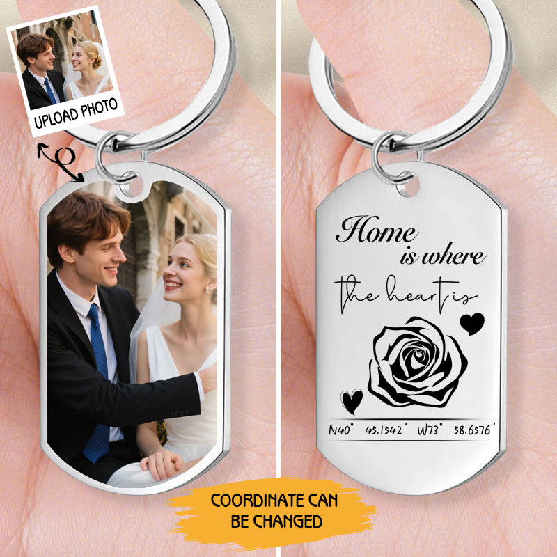 Custom Photo Where It All Began – Personalized Couple Keychain with Coordinates for Anniversaries, Valentine's Day, and Romantic Milestones
