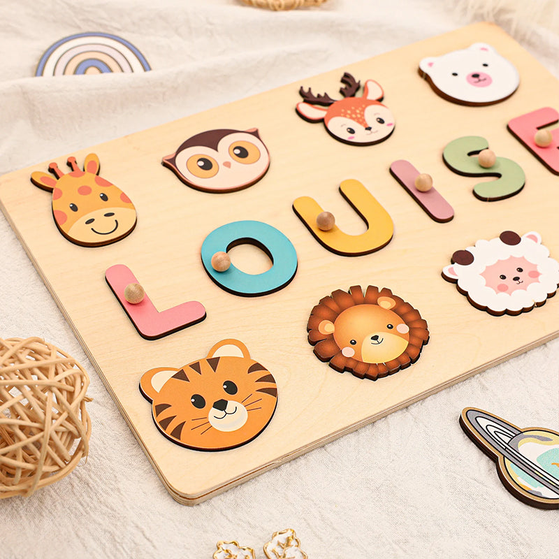 Personalized Name Puzzle with Adorable Themes – Wooden Educational Toy – Gift for Babies, Toddlers & Preschoolers
