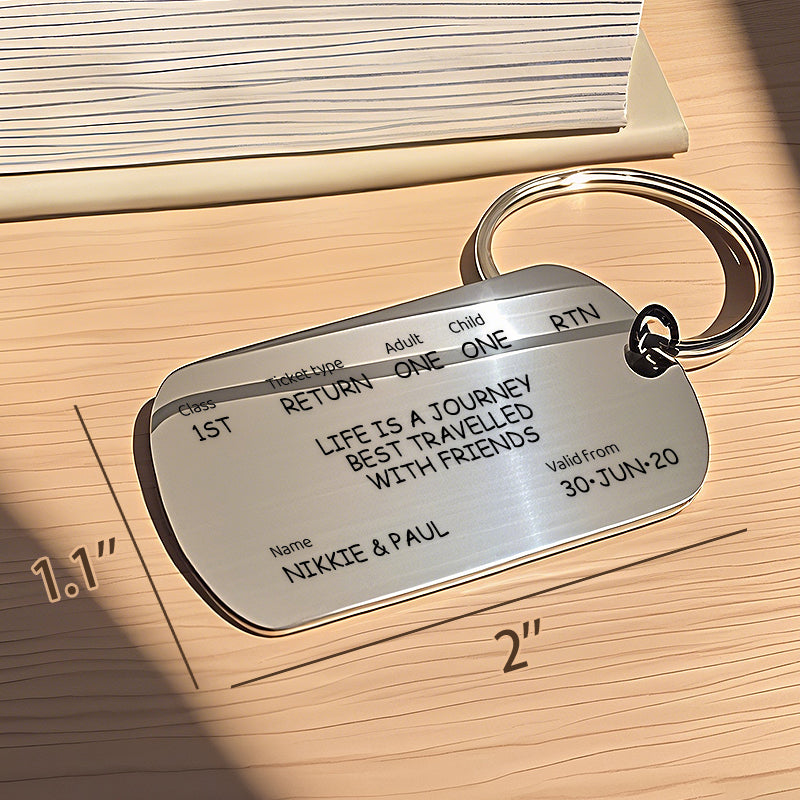 Custom Train Ticket Keychain – “Life Is a Journey Best Travelled with Friends” Personalized Gift for Friends, Loved Ones