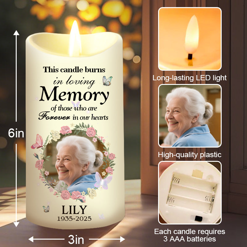 Custom Photo This Candle Burns In Loving Memory-Memorial Personalized LED Candle – Sympathy Gift for Loved Ones