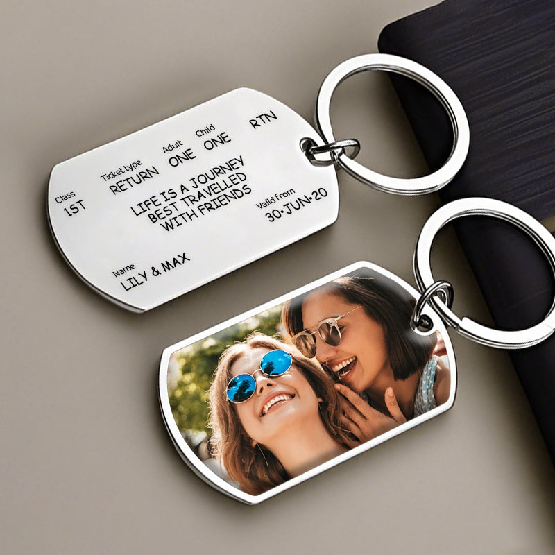 Custom Train Ticket Keychain – “Life Is a Journey Best Travelled with Friends” Personalized Gift for Friends, Loved Ones