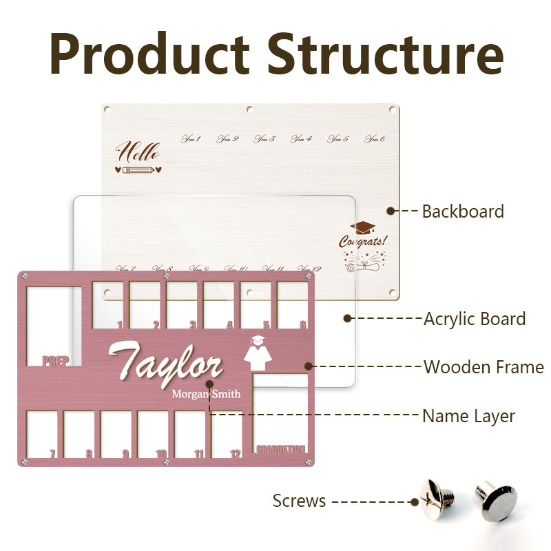 Personalized School Years Graduation Frame – Custom Wooden Keepsake for 14 Photos – Perfect Graduation Gift for Students and Families