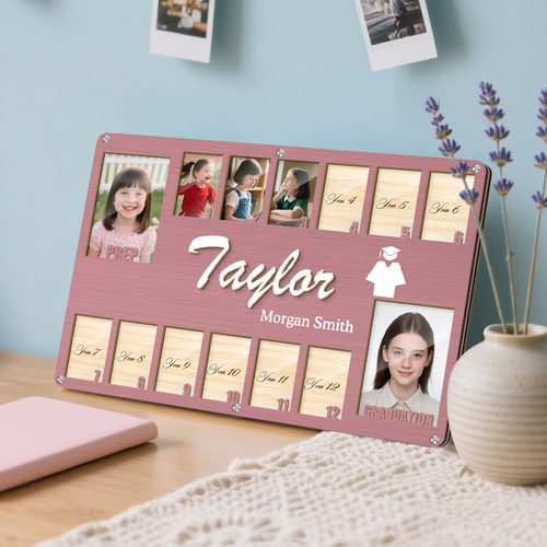 Personalized School Years Graduation Frame – Custom Wooden Keepsake for 14 Photos – Perfect Graduation Gift for Students and Families