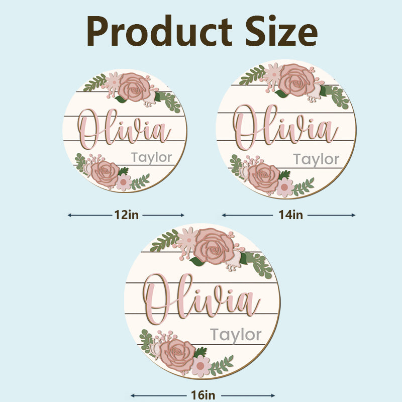Personalized Baby Name Wooden Sign – Custom Floral Design for Nursery, Hospital Door, or Baby Shower Gift
