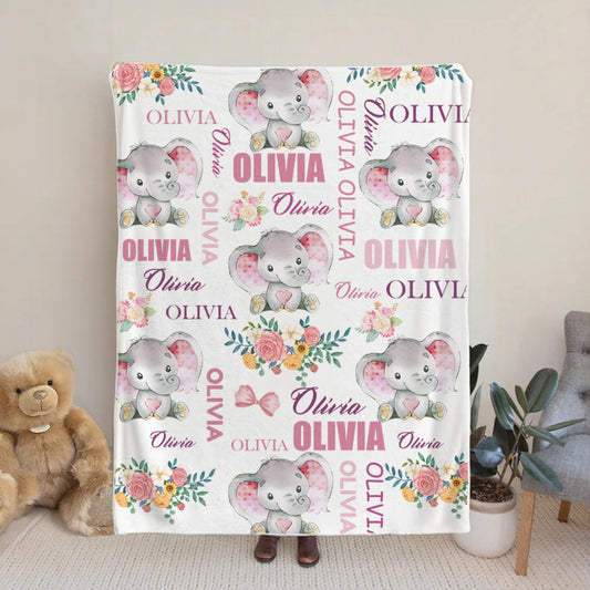 Custom Baby Elephant Blanket – Personalized Keepsake with Name – Perfect Baby Shower or Newborn Gift