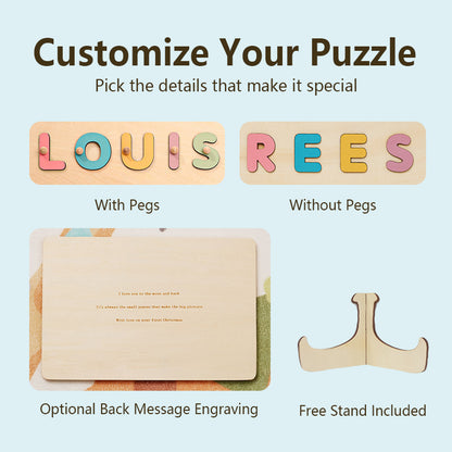 Personalized Name Puzzle with Adorable Themes – Wooden Educational Toy – Gift for Babies, Toddlers & Preschoolers