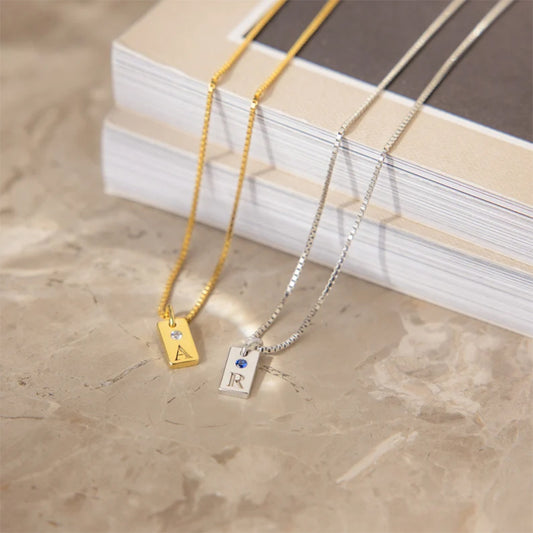 Custom Birthstone Initial Necklace – Personalized Family Letter Charm – Gift for Moms, Kids & Loved Ones
