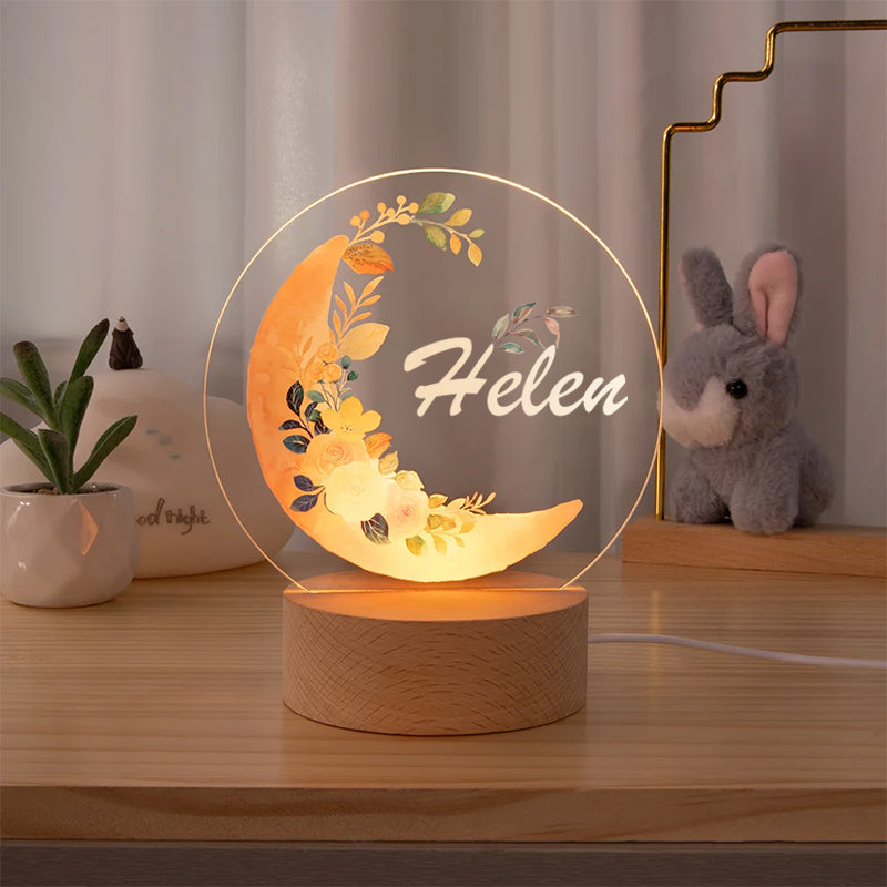 Personalized Baby Night Light with Moon and Flowers – Custom Name Nursery Lamp Keepsake – Unique Gift for Baby Showers, Newborns & Nursery Decor