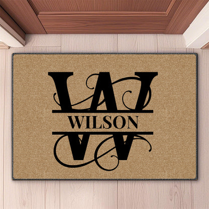 Custom Script Initial Doormat with Name – Personalized Decorative Mat for Entryway & Family Home
