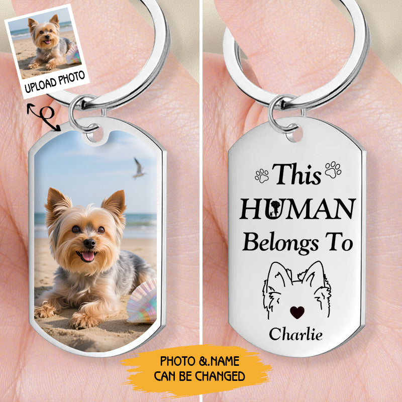 Custom Photo This Human Belongs To A Dog-Personalized Keychain-Memorial Personalized Custom Keychain - Sympathy Gift For Pet Owners, Pet Lovers