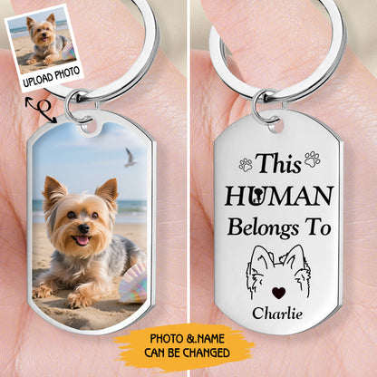 Custom Photo This Human Belongs To A Dog-Personalized Keychain-Memorial Personalized Custom Keychain - Sympathy Gift For Pet Owners, Pet Lovers