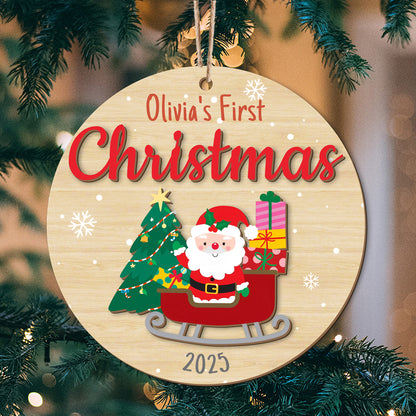 Baby's First Christmas- Personalized Baby First Festival 2-Layered Wooden Ornament