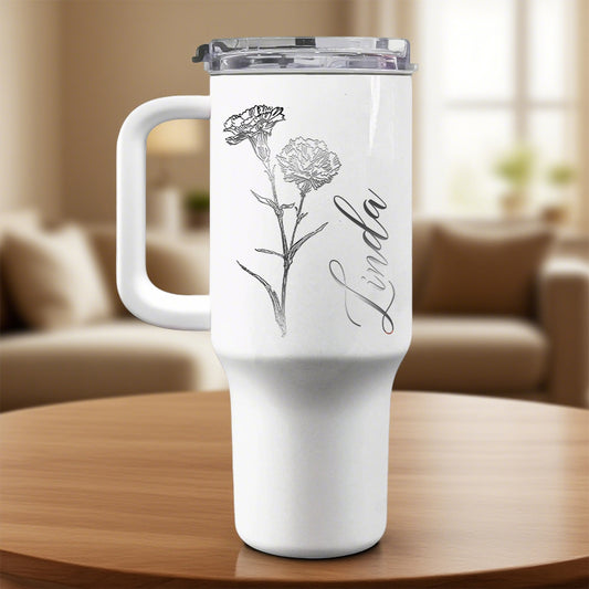 Custom Flower & Name Tumbler – Personalized 40 oz Cup with Flower Design, Gift for Her, Bridesmaids, or Close Friends