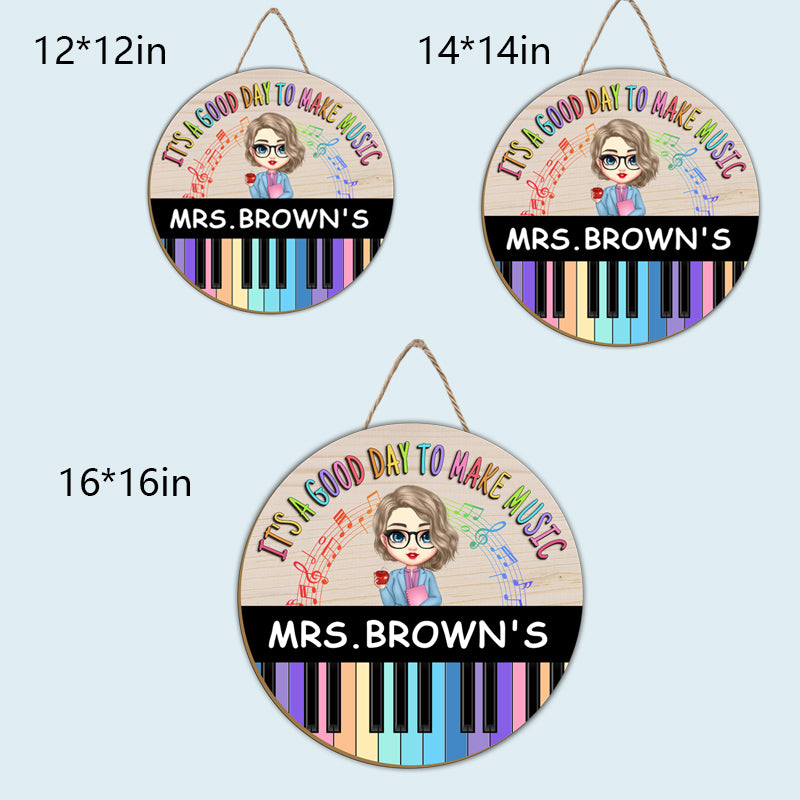 Custom “It’s a Good Day to Make Music” Wooden Sign – Personalized Name & Character – Gift for Music Teachers or Music Room