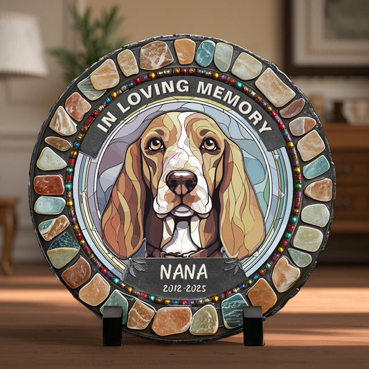 Custom In Loving Memory Of My Faithful Companion- Memorial Personalized Custom 3D Mosaic Faux Stained Glass Print Round Shaped Memorial Stone  - Sympathy Gift For Pet Owners, Pet Lovers