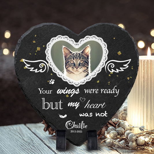 Custom Photo Your Wings Were Ready- Pet Memorial Heart-shaped Stone Custom - Sympathy Gift For Pet Owners, Pet Lovers