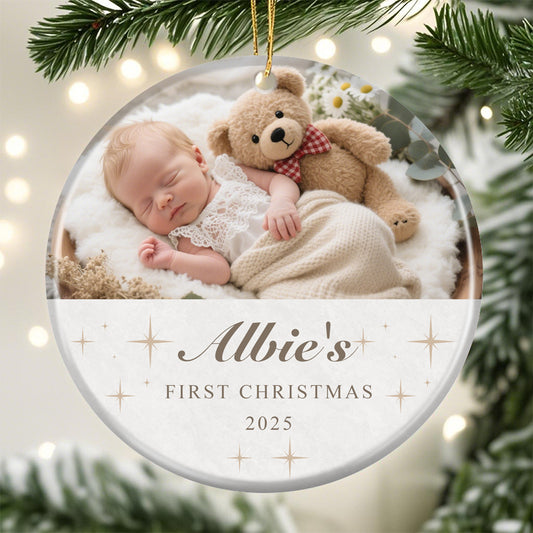 Personalized Baby’s First Christmas Ornament – Custom Photo with Name and Year – Gift for Babies and Families