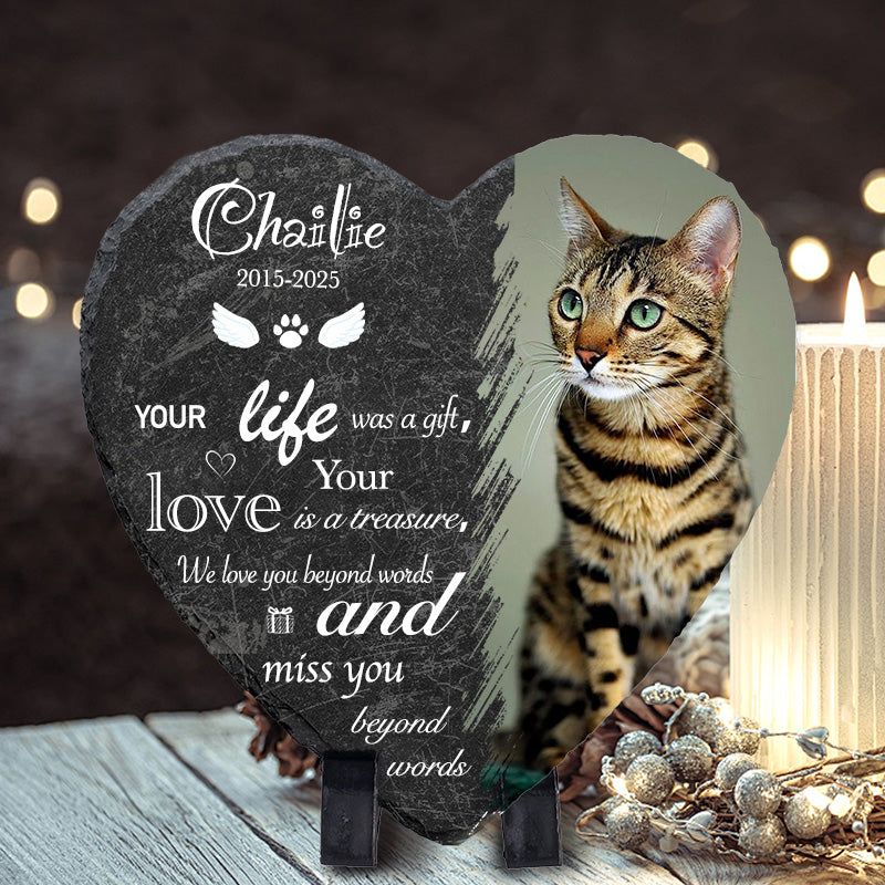 Custom Photo Your Life Was A gift- Pet Memorial Heart-shaped Stone Custom - Sympathy Gift For Pet Owners, Pet Lovers
