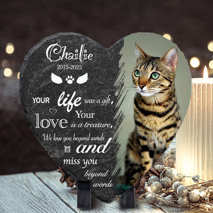 Custom Photo Your Life Was A gift- Pet Memorial Heart-shaped Stone Custom - Sympathy Gift For Pet Owners, Pet Lovers