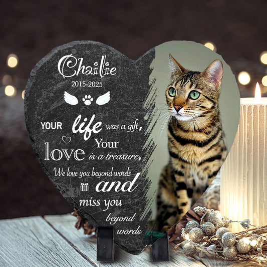 Custom Photo Your Life Was A gift- Pet Memorial Heart-shaped Stone Custom - Sympathy Gift For Pet Owners, Pet Lovers