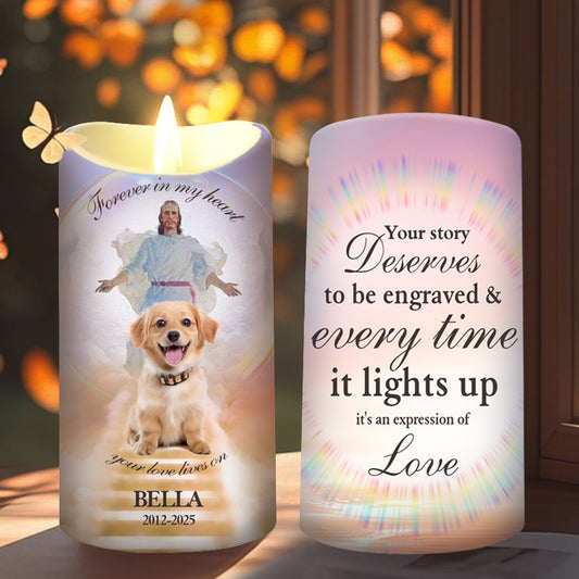 Custom Photo Forever In My Heart Your Love Lives On -Memorial Personalized Custom LED Candle -  Sympathy Gift For Pet Owners, Pet Lovers