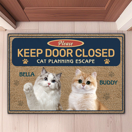 Custom Photo Keep Door Closed - Dog & Cat Personalized Custom Home Decor Decorative Mat - House Warming Gift For Pet Owners, Pet Lovers