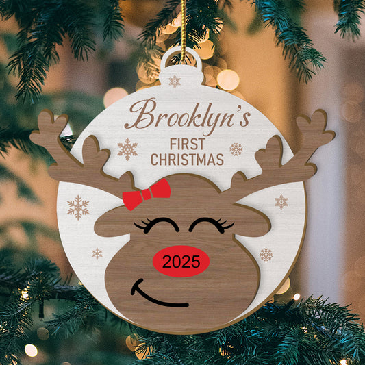 Custom “Baby’s First Christmas 2025” Wooden Ornament – Personalized Name & Character – Gift for Baby & Family