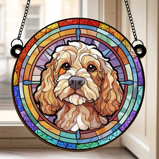 Custom Sunbeams & Snuggles: Brighten Their Day - Memorial Personalized Custom Stained Glass Window Hanging Suncatcher - Sympathy Gift For Pet Owners, Pet Lovers