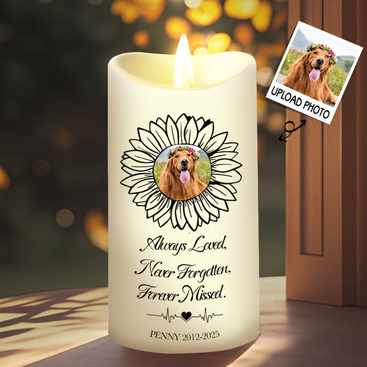 Custom Photo Always Loved, Never Forgotten, Forever Missed -Memorial Personalized Custom LED Candle - Sympathy Gift For Pet Owners, Pet Lovers