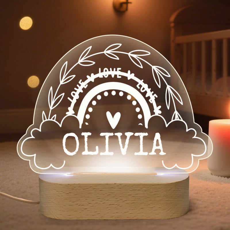 Personalized Rainbow Baby Night Light – Custom Name Keepsake Lamp with Serene Background – Gift for Baby Showers, Newborns, or Nursery Decor