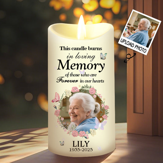 Custom Photo This Candle Burns In Loving Memory-Memorial Personalized LED Candle – Sympathy Gift for Loved Ones