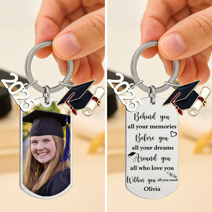 Personalized Graduation Photo & Quote Keychain – Custom Keepsake with Name – Gift for Graduates & Families