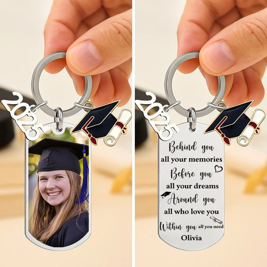 Personalized Graduation Photo & Quote Keychain – Custom Keepsake with Name – Gift for Graduates & Families