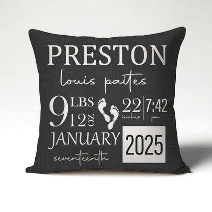 Custom Baby Birth Stats Pillow – Personalized Name Pillow – Newborn Keepsake, Nursery Decor, Baby Shower Gift