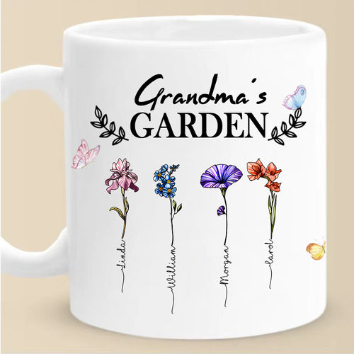 Custom Grandma’s Garden Mug – Personalized Floral Cup with Kids’ Names – Heartfelt Gift for Grandma, Mom, or Family Matriarch