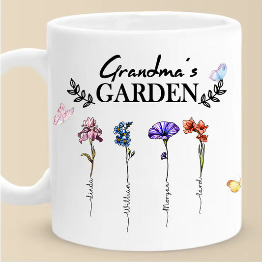 Custom Grandma’s Garden Mug – Personalized Floral Cup with Kids’ Names – Heartfelt Gift for Grandma, Mom, or Family Matriarch