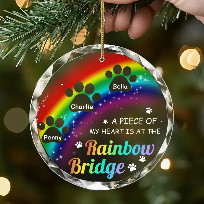 Personalized Rainbow Bridge Glass Ornament – Custom Paw Print Keepsake with Name & Quote – Sympathy Gift for Pet Owners, Pet Lovers