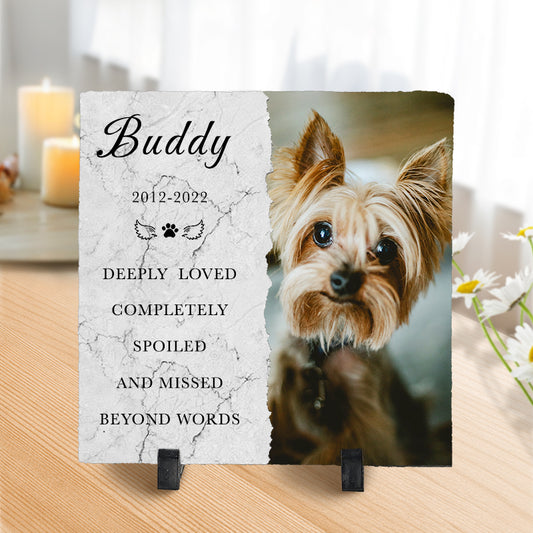 Custom Photo Deeply Loved Completely Spoiled And Missed Beyond Words- Pet Memorial Square-shaped Stone Custom - Sympathy Gift For Pet Owners, Pet Lovers