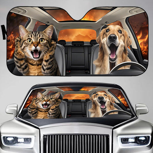 Custom Photo Pets Are Family, They Make Life Brighter - Pet Personalized Custom Auto Windshield Sunshade, Car Window Protector - Gift For Pet Owners, Pet Lovers