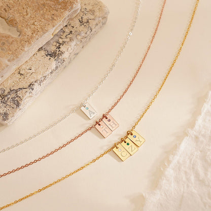 Custom Birthstone Initial Necklace – Personalized Family Letter Charm – Gift for Moms, Kids & Loved Ones