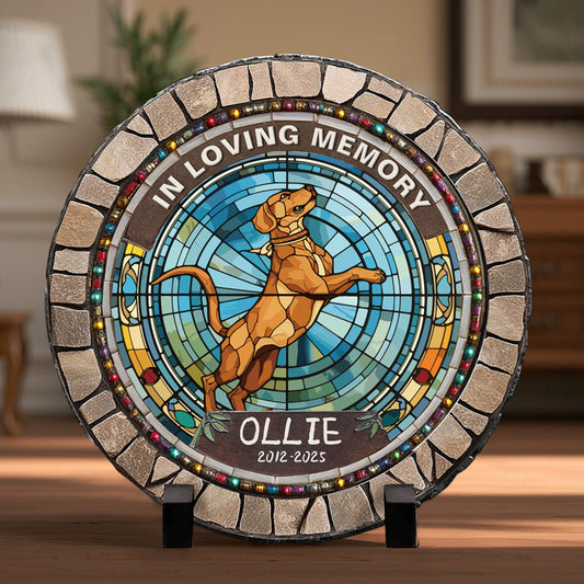 Custom In Memory Of A Precious Soul- Memorial Personalized Custom 3D Mosaic Faux Stained Glass Print Round Shaped Memorial Stone  - Sympathy Gift For Pet Owners, Pet Lovers