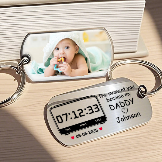 Custom Baby Photo Keychain - The Moment You Became My Daddy/Mommy - Personalized Gift for New Dad or Mom
