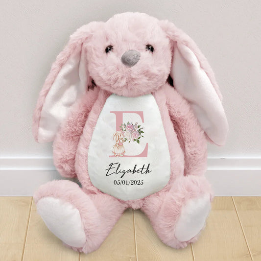 Custom Personalized Keepsake Bunny – Charming Floral Initial Design – Perfect Gift for Birthdays, Baby Showers & Special Moments