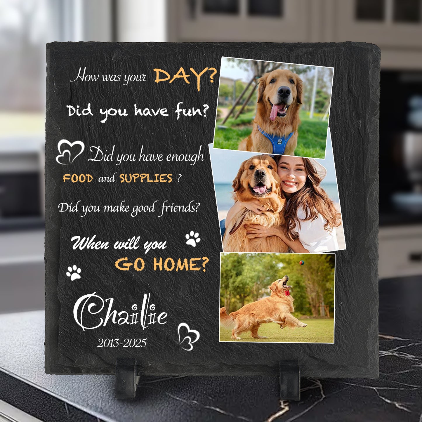 Custom Photo How Was Your Day - Pet Memorial Square-shaped Stone Custom - Sympathy Gift For Pet Owners, Pet Lovers