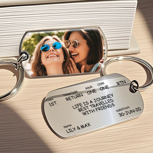 Custom Train Ticket Keychain – “Life Is a Journey Best Travelled with Friends” Personalized Gift for Friends, Loved Ones
