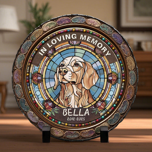 Custom In Loving Memory Of My Furry Angel- Memorial Personalized Custom 3D Mosaic Faux Stained Glass Print Round Shaped Memorial Stone  - Sympathy Gift For Pet Owners, Pet Lovers