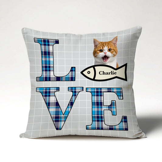Love Cat – Personalized Pet Photo or Cartoon Pillow, Gift for Pet Lovers & Cat Lovers