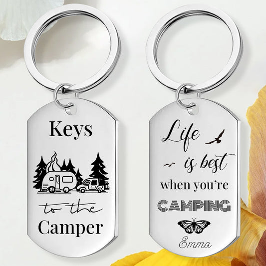 Custom Camping Keychain – “Keys to the Camper” Personalized Gift for RV Lovers, Campers, or Outdoor Enthusiasts